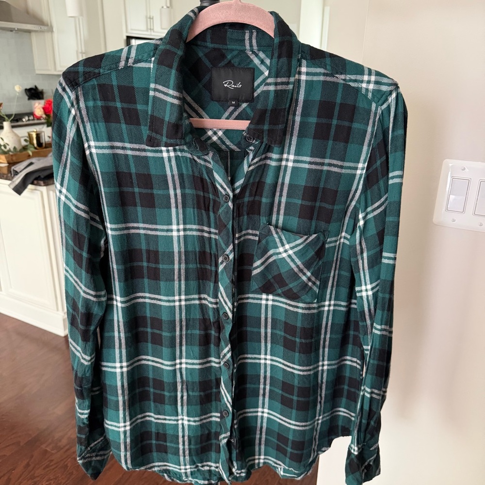 Rails Green and Black Plaid Button Down Shirt